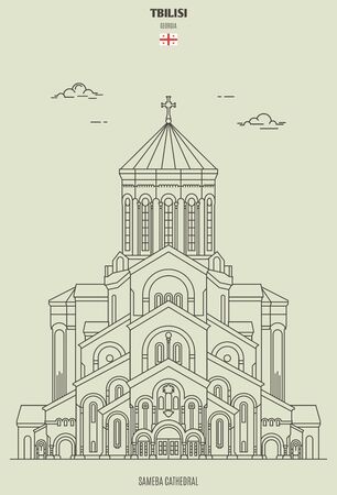 Sameba Cathedral in Tbilisi, Georgia. Landmark icon in linear styleのイラスト素材