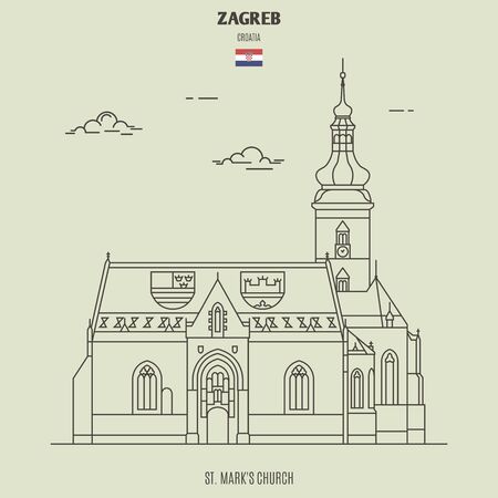 St. Mark's Church in Zagreb, Croatia. Landmark icon in linear styleのイラスト素材