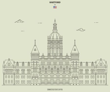 Connecticut State Capitol in Hartford, USA. Landmark icon in linear styleのイラスト素材