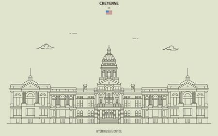 Wyoming State Capitol in Cheyenne, USA. Landmark icon in linear styleのイラスト素材