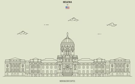 Montana State Capitol in Helena, USA. Landmark icon in linear styleのイラスト素材