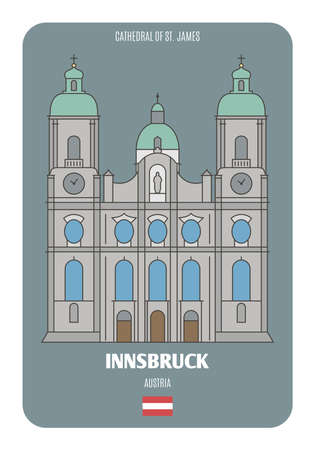 Cathedral of St. James in Innsbruck, Austria. Architectural symbols of European cities. Colorful vectorのイラスト素材