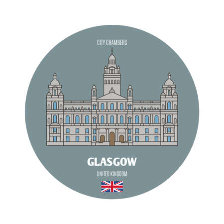 City Chambers in Glasgow, UK. Architectural symbols of European cities. Colorful vectorのイラスト素材