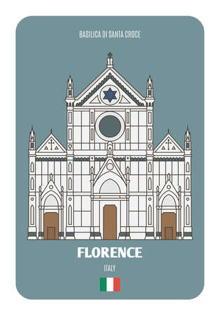 Basilica di Santa Croce in Florence, Italy. Architectural symbols of European citiesのイラスト素材