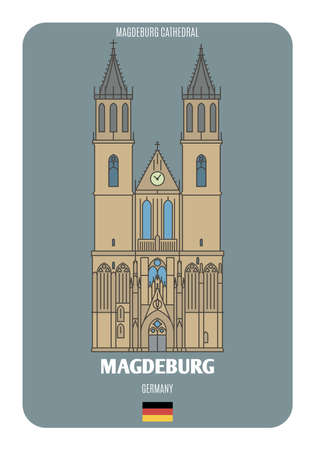 Magdeburg Cathedral in Magdeburg, Germany. Architectural symbols of European cities. Colorful vectorのイラスト素材