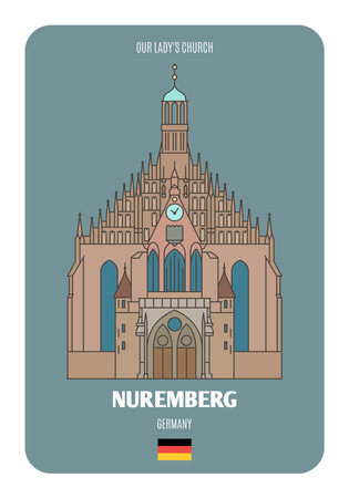 Our Lady Church in Nuremberg, Germany. Architectural symbols of European cities. Colorful vectorのイラスト素材