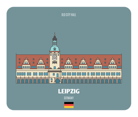 Old City Hall in Leipzig, Germany. Architectural symbols of European cities. Colorful vectorのイラスト素材