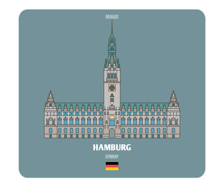 Rathaus in Hamburg, Germany. Architectural symbols of European cities. Colorful vectorのイラスト素材
