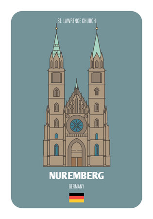 St. Lawrence Church in Nuremberg, Germany. Architectural symbols of European cities. Colorful vectorのイラスト素材
