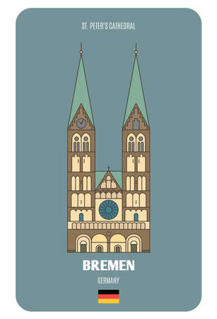 St. Peter's Cathedral in Bremen, Germany. Architectural symbols of European cities. Colorful vectorのイラスト素材