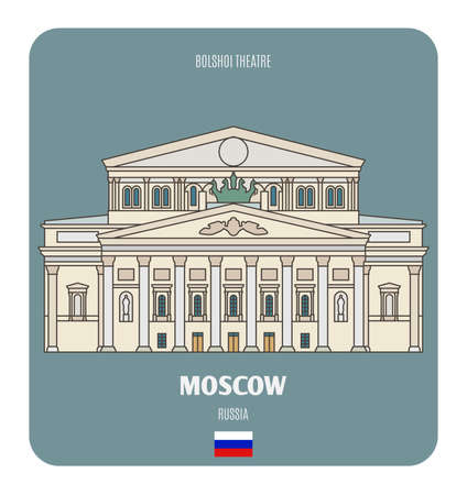 Bolshoi Theater in Moscow, Russia. Architectural symbols of European cities. Colorful vectorのイラスト素材