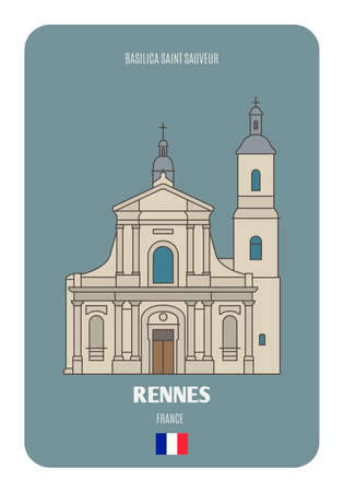 Basilica Saint Sauveur in Rennes, France. Architectural symbols of European cities. Colorful vectorのイラスト素材