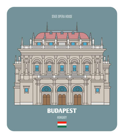 Building of the Hungarian State Opera House in Budapest, Hungary. Architectural symbols of European cities. Colorful vectorのイラスト素材