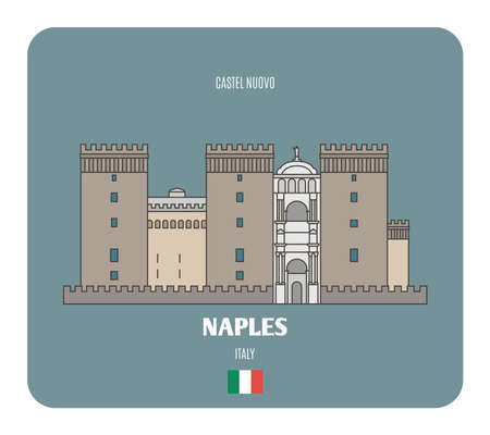 Castel Nuovo in Naples, Italy. Architectural symbols of European cities. Colorful vectorのイラスト素材