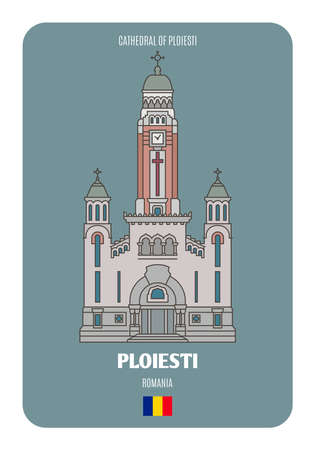 Cathedral of Ploiesti, Romania. Architectural symbols of European cities. Colorful vectorのイラスト素材