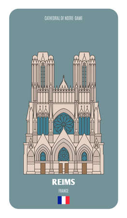 Cathedral of Notre-Dame of Reims, France. Architectural symbols of European cities. Colorful vectorのイラスト素材