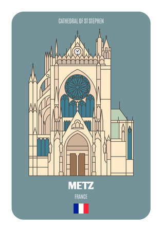 Cathedral of St Stephen in Metz, France. Architectural symbols of European cities. Colorful vectorのイラスト素材