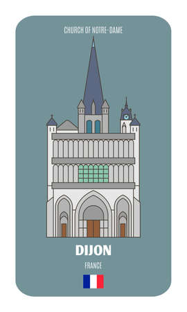 Church of Notre-Dame of Dijon, France. Architectural symbols of European cities. Colorful vectorのイラスト素材