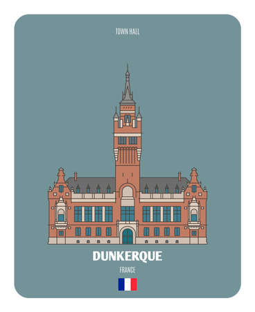 City Hall in Dunkerque, France. Architectural symbols of European cities. Colorful vectorのイラスト素材