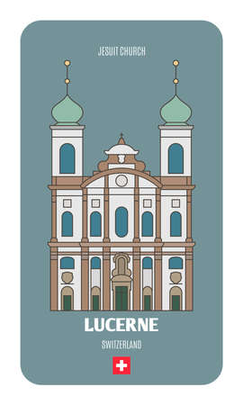 Jesuit Church in Lucerne, Switzerland. Architectural symbols of European cities. Colorful vectorのイラスト素材
