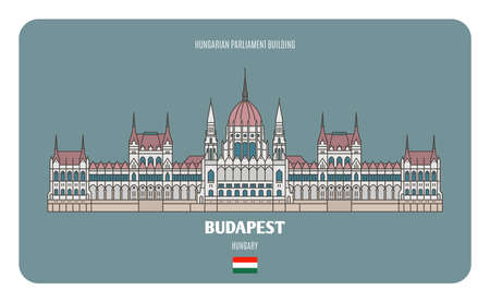 Hungarian Parliament Building in Budapest, Hungary. Architectural symbols of European cities. Colorful vectorのイラスト素材