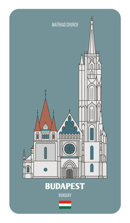 Matthias Church in Budapest, Hungary. Architectural symbols of European cities. Colorful vectorのイラスト素材