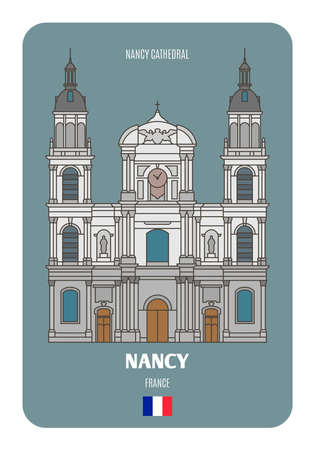 Nancy Cathedral in Nancy, France. Architectural symbols of European cities. Colorful vectorのイラスト素材