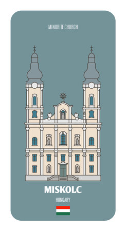 Minorite Church in Miskolc, Hungary. Architectural symbols of European cities. Colorful vectorのイラスト素材