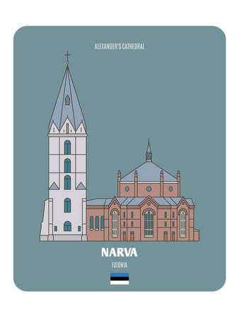 Narva Alexander's Cathedral, Estonia. Architectural symbols of European cities. Colorful vectorのイラスト素材