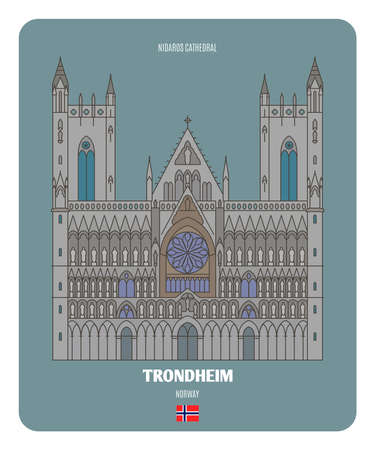 Nidaros Cathedral in Trondheim, Norway. Architectural symbols of European cities. Colorful vectorのイラスト素材