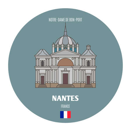 Notre-Dame de Bon-Port in Nantes, France. Architectural symbols of European cities. Colorful vectorのイラスト素材