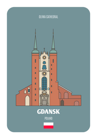 Oliwa Cathedral in Gdansk, Poland. Architectural symbols of European cities. Colorful vectorのイラスト素材