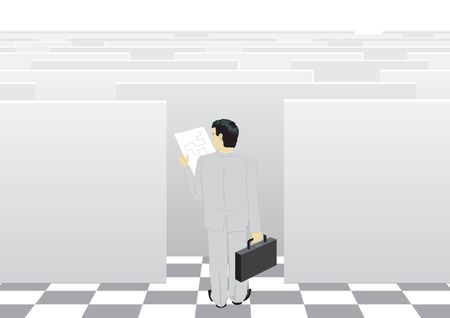 The businessman passes through a labyrinth to successのイラスト素材