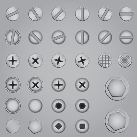 Set of screw, nut, bolt on the gray backgroundのイラスト素材