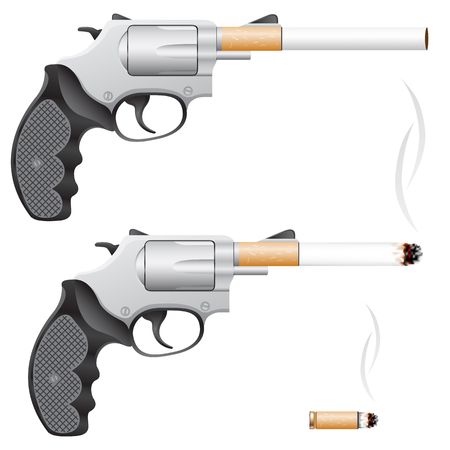 Revolver with a cigarette barrel isolated on whiteのイラスト素材