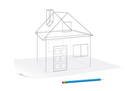 Abstract transparent house sketch drawing with pen on a paperのイラスト素材