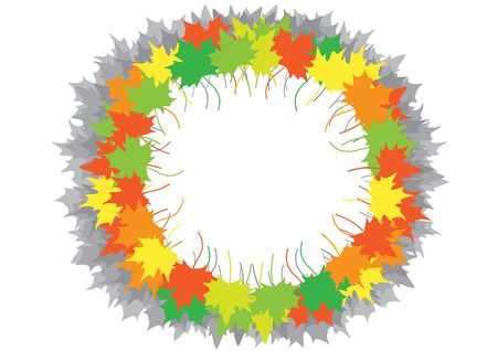 Maple leaves on a circle on a white backgroundのイラスト素材
