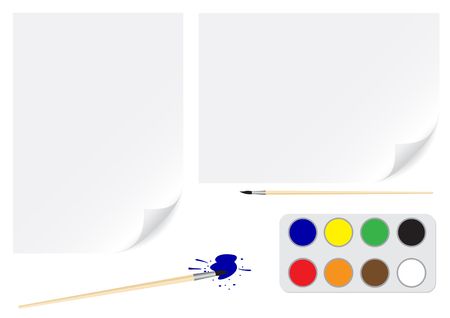A4 and a3 papers background and paintbrush for drawing isolated on whiteのイラスト素材
