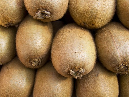 A pile of beautiful kiwis on a counterの写真素材