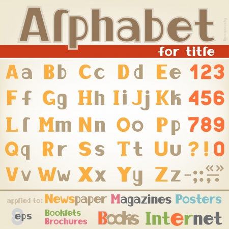 The alphabet for writing headlines and different titles text, colored with digits and symbolsのイラスト素材