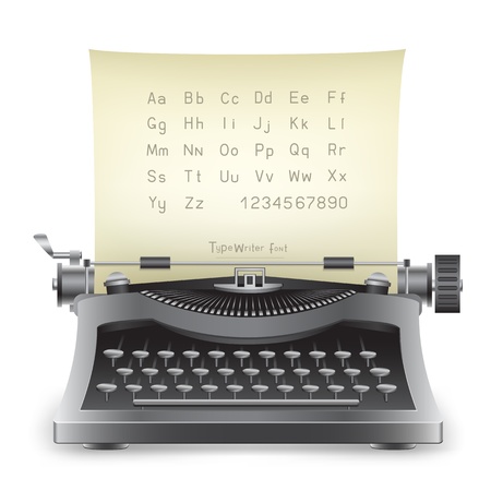 The retro desktop black typewriter with alphabet on the white backgroundのイラスト素材