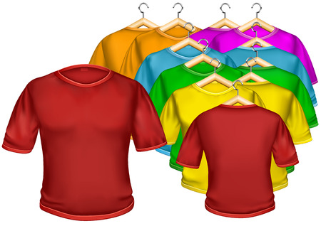 The multicolored t-shirt isolated on the white background, for your creativity  drawings, logos, text, etc のイラスト素材