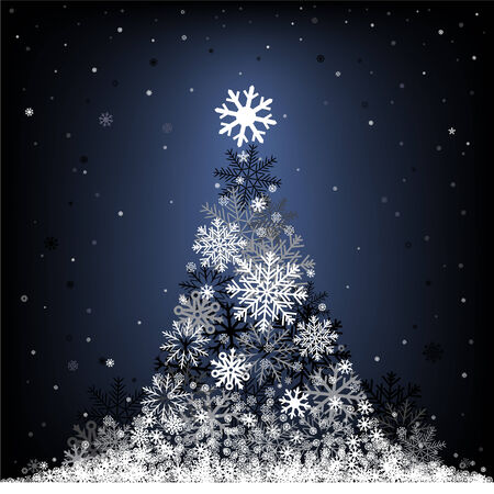 The Cristmas snow fir on the dark blue mesh backgroundのイラスト素材