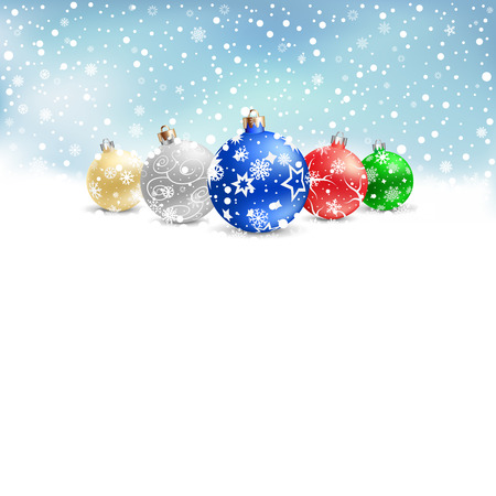 The multicolored christmas bauble and textarea on the blue mesh backgroundのイラスト素材