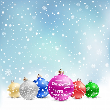 The multicolored christmas bauble on the light blue mesh backgroundのイラスト素材