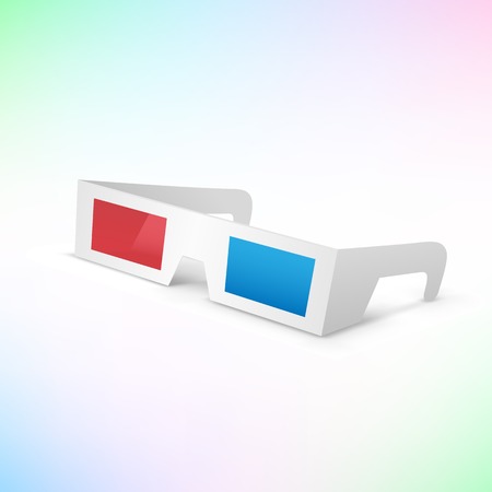 The retro paper white 3d glasses on the multicolour mesh backgroundのイラスト素材