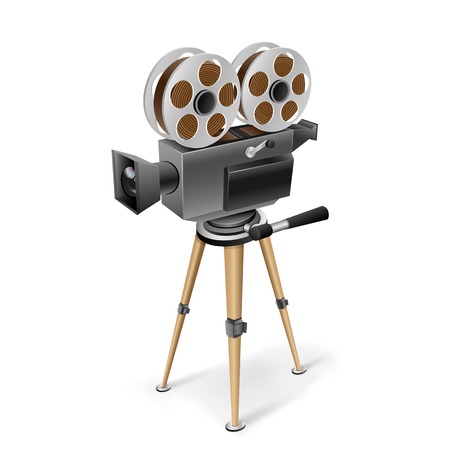 The retro cinema camera on a tripod on the white backgroundのイラスト素材