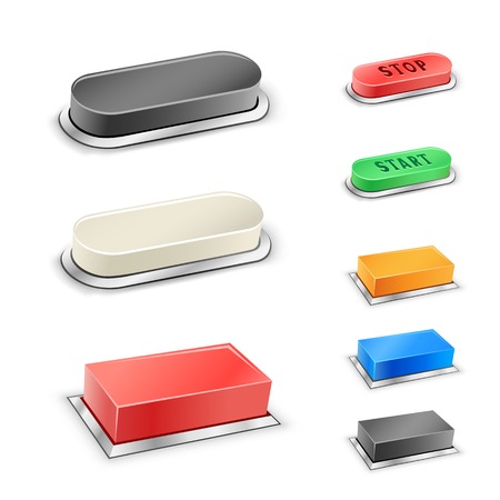 The 3D mega rectangular and oval red, blue, green, black and white buttons on the white backgroundのイラスト素材