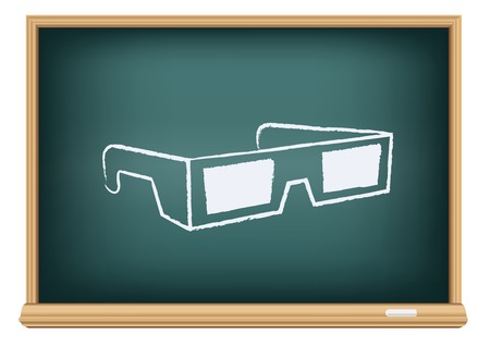 The cinema 3D glasses drawn on the blackboard on the white backgroundのイラスト素材