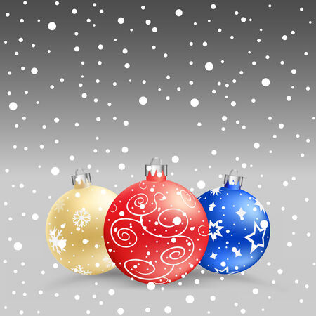 The multicolored christmas bauble and snow on the gray backgroundのイラスト素材
